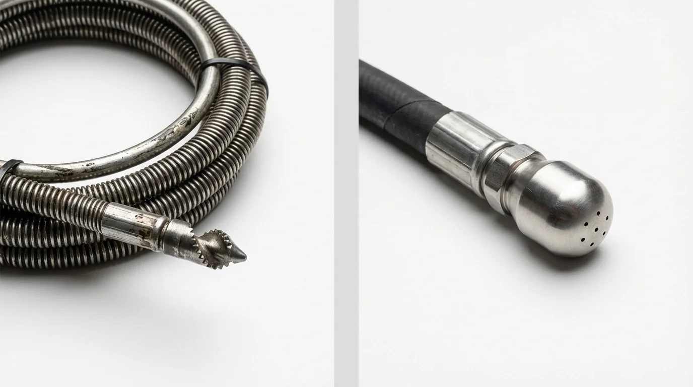Drain snake cable and hydro jetting nozzle used for drain cleaning in Renville, MN