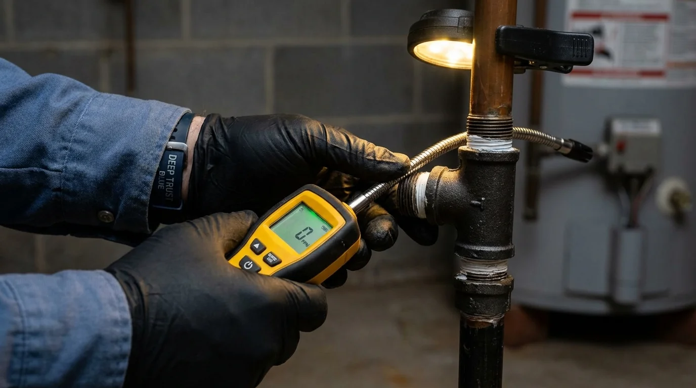 Gas leak detection with electronic sniffer by Johns Plumbing LLC in Renville