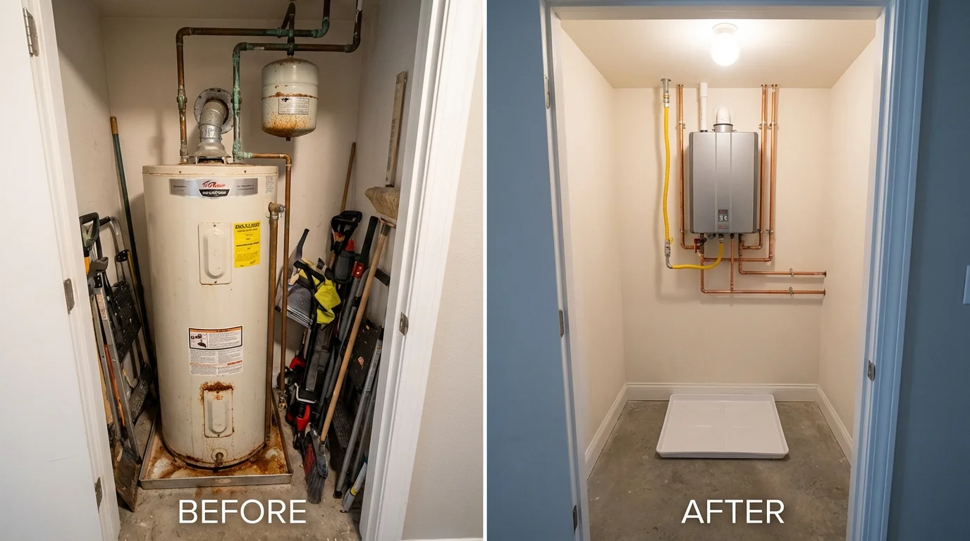 Tank water heater versus wall-mounted tankless unit comparison for Renville, MN homeowners