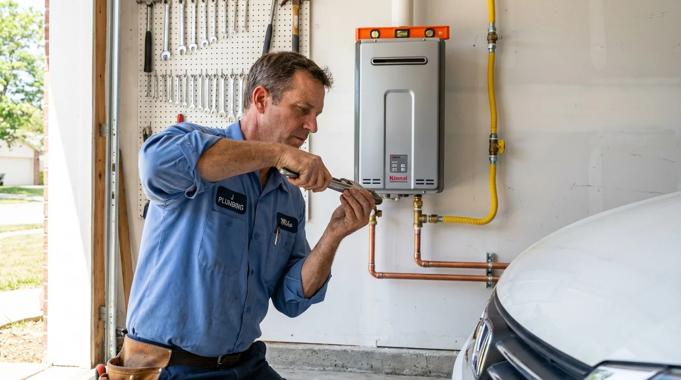 Tankless water heater installation by a Johns Plumbing LLC plumber in Renville